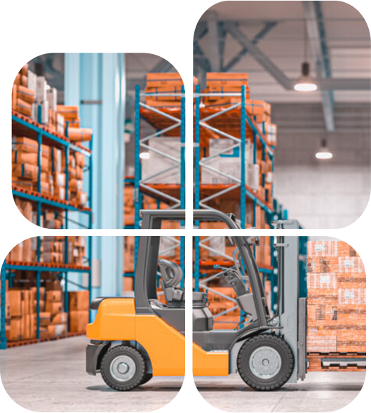 Forklift moving stock in a workplace warehouse