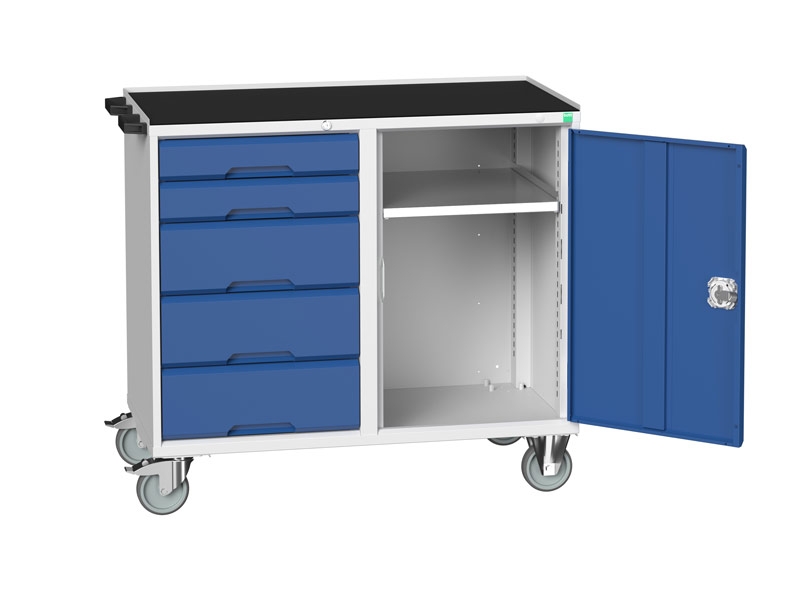 Blue Mobile Maintenance Trolley 5 Drawer Top Tray Free Delivery