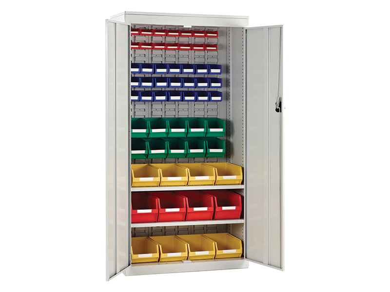 Tall Louvred Panel Cupboards with Bins
