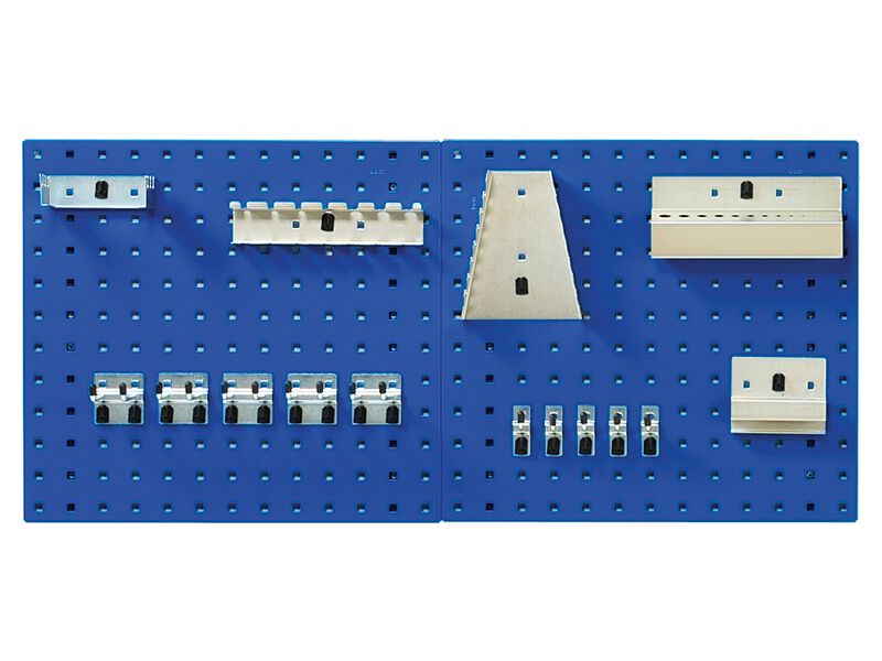 Perfo Panel Hook Kits (2x 0.5m panels & 15 hooks, Gentian Blue)