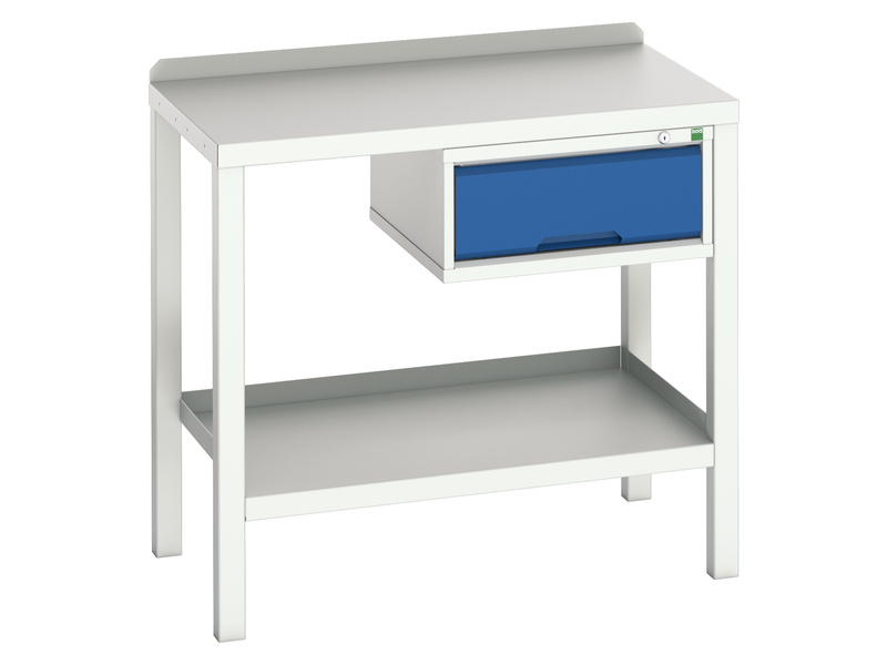 Welded Workbench with Drawer (1000, Steel, Light Grey / Blue)