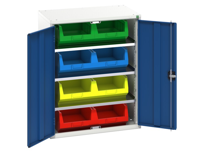 Storage Bin Cabinet (8 Bins, Light Grey / Blue)
