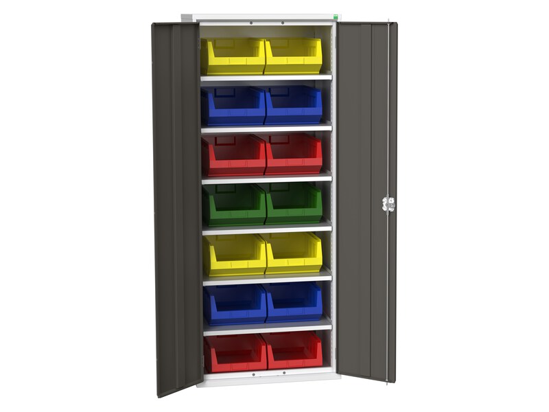 Storage Bin Cupboard (14 Bins, Light Grey / Anthracite Grey)