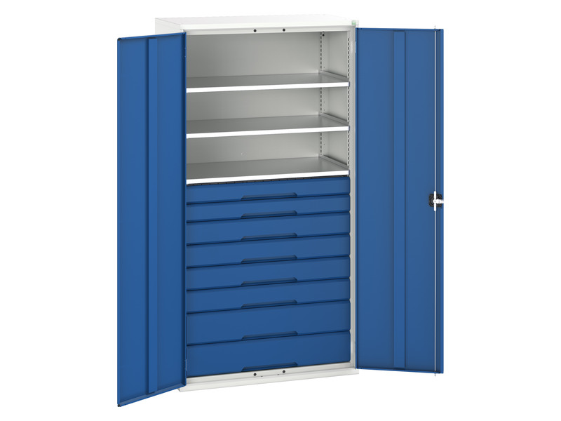 Kitted Workshop Cupboard (2000H x 1050W x 550L, Light Grey / Blue)