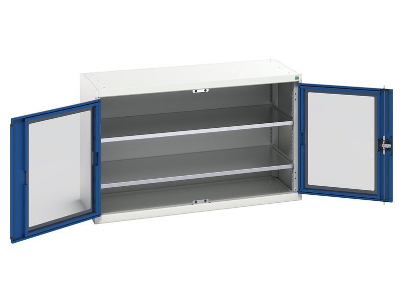 Lockable Workshop Cabinet (800H x 1300W x 550L, Light Grey / Blue)