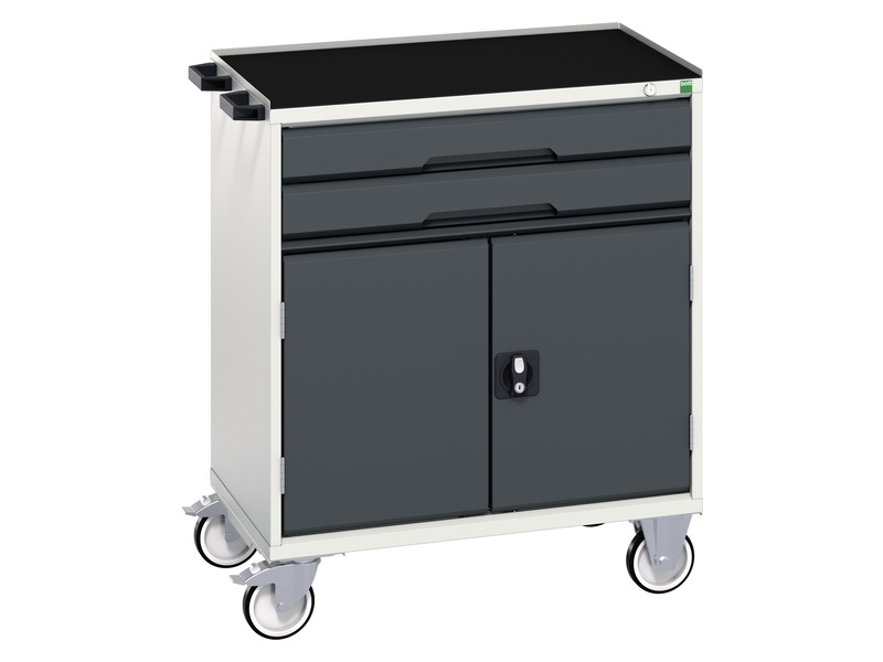 Mobile Cabinet (2 Drawers & Cupboard, Top Tray and Mat, Light Grey / Anthracite Grey)