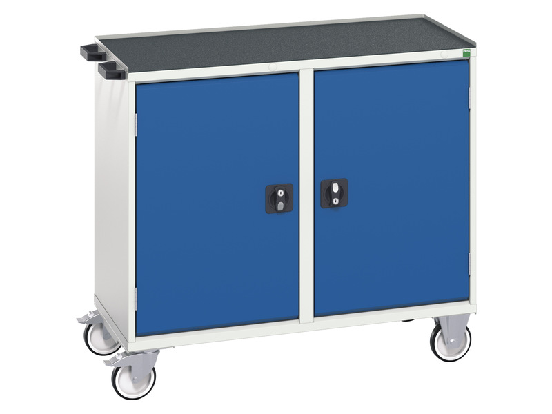 Maintenance Tool Trolley (2 Cupboards, Top Tray and Mat, Light Grey / Blue)