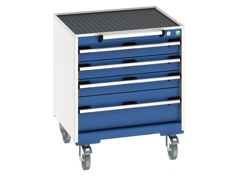 Mobile Storage Cabinet (3x 100, 1x 200, Top Tray and Mat, Light Grey / Blue)