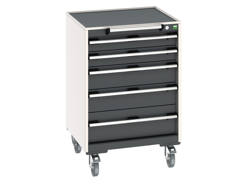 Mobile Tool Storage Cabinet (5, Top Tray and Mat, Light Grey / Anthracite Grey)