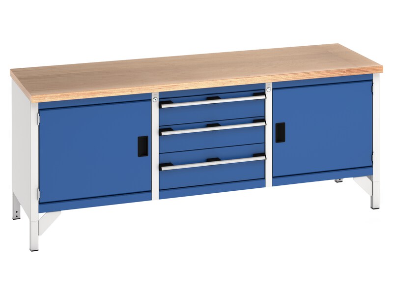 Workbench with Cupboards (Multiplex, Light Grey / Blue)