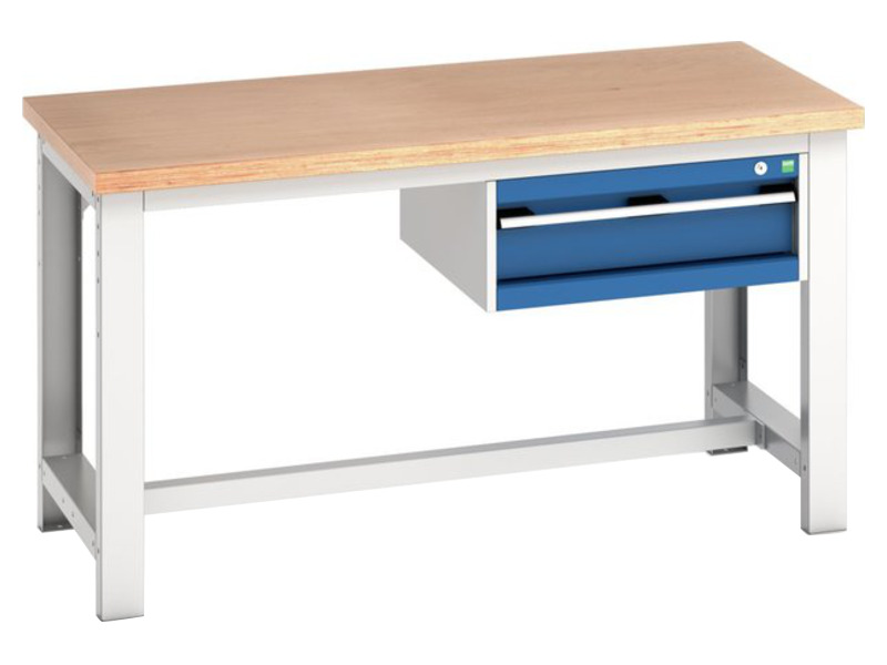 Workbench with Drawers (840H x 1500W x 750L, Multiplex, Light Grey / Blue)