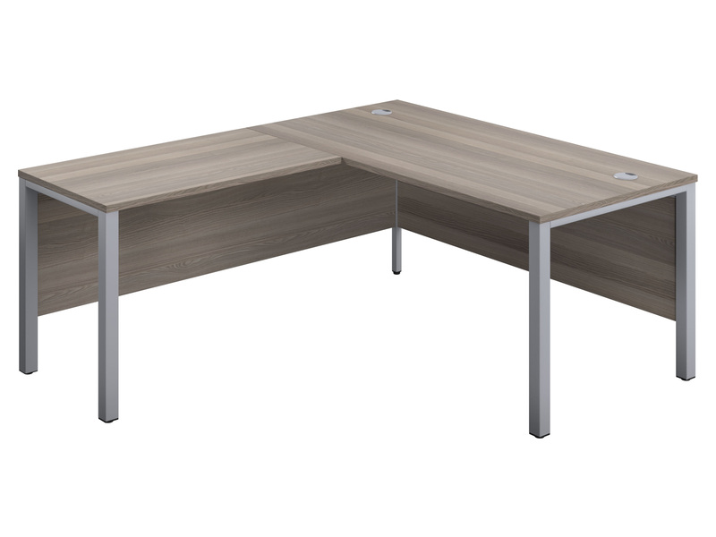 Corner Office Desk (Left Hand, 730H x 1600W x 1800L, Grey Oak / Silver)