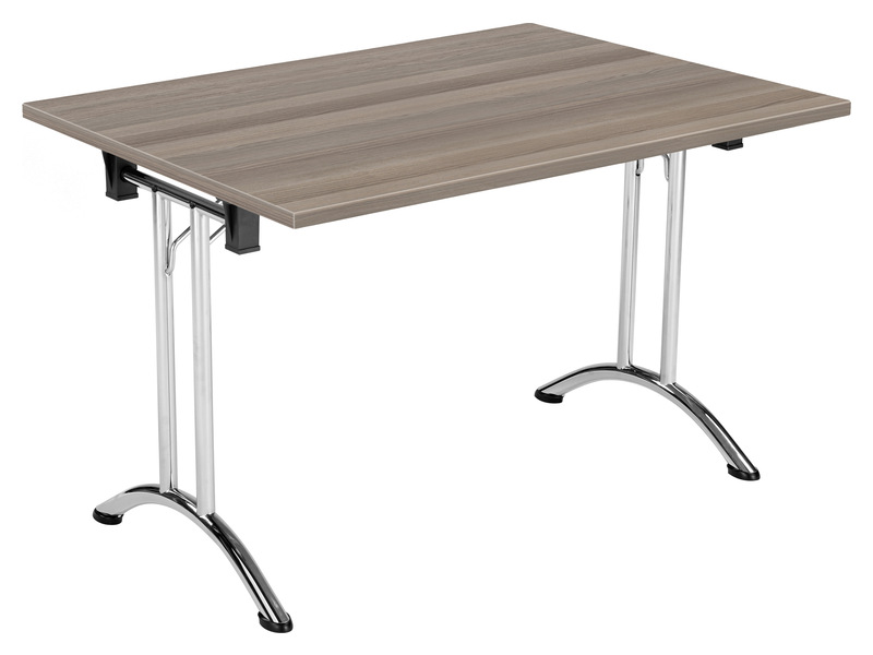 Folding Office Desk (725H x 1200W x 700L, Grey Oak / Chrome)