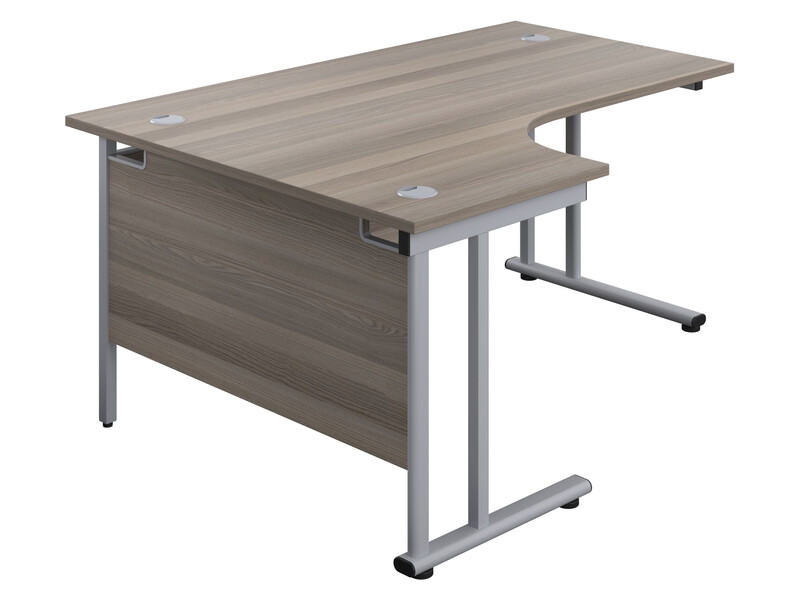 Curved Corner Desk (Left Hand, 730H x 1600W x 1200L, Grey Oak / Silver)