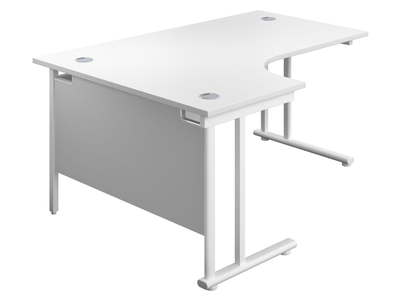 Curved Corner Desk (Left Hand, 730H x 1600W x 1200L, White / White)