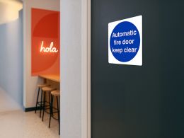 "Automatic Fire Door Keep Clear" Safety Sign