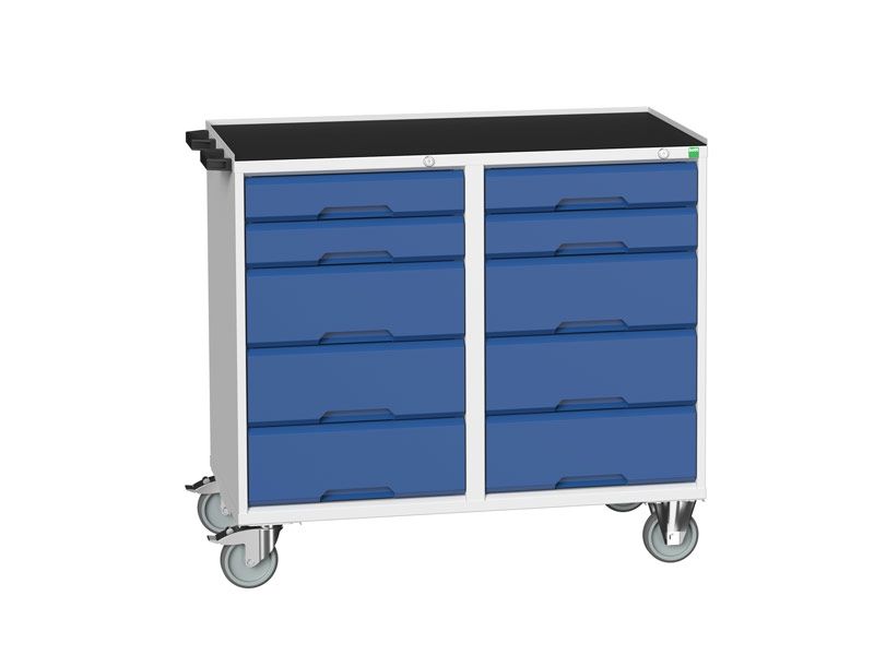 Blue Mobile Maintenance Trolley 10 Drawer Top Tray