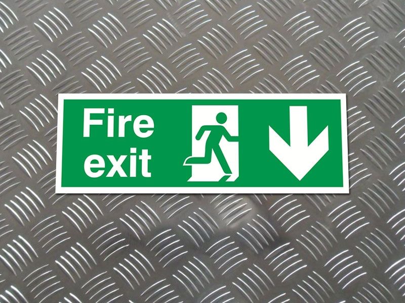 "Fire Exit Down" Fire Exit Direction Sign
