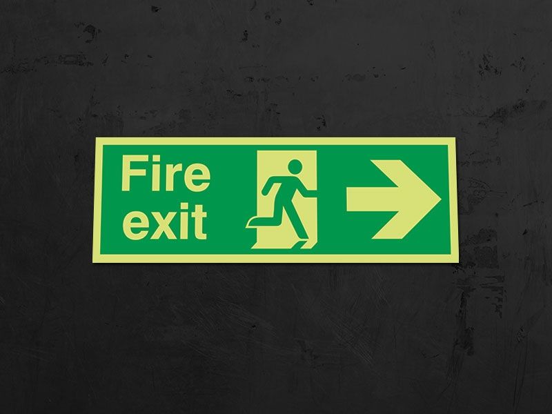 "Fire Exit Right" Glow in the Dark Safety Sign
