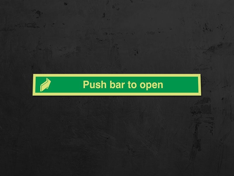 "Push Bar To Open" Glow in the Dark Safety Sign