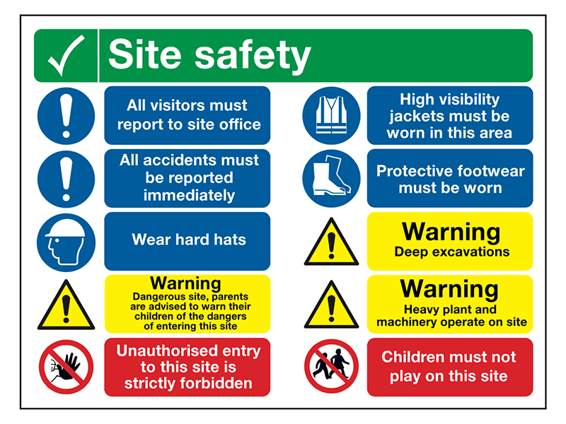 "Reportto Site Office" Construction Site Safety Board Free Delivery