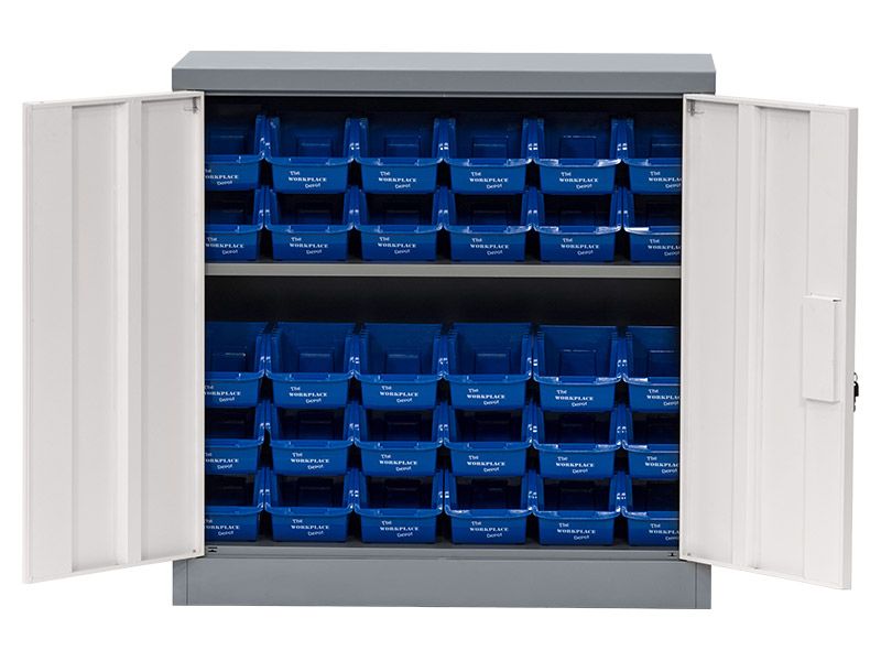 Storage Cabinet with Plastic Bins