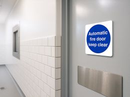 "Automatic Fire Door Keep Clear" Safety Sign