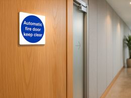 "Automatic Fire Door Keep Clear" Safety Sign