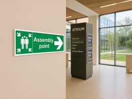 "Fire Assembly Point" Arrow Right Sign