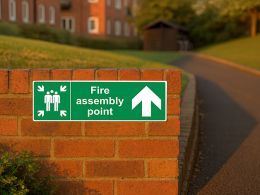 "Fire Assembly Point" Arrow Up Sign