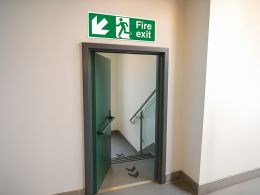 "Fire Exit Down Left" Fire Exit Direction Sign