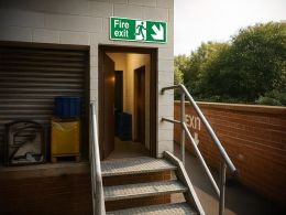 "Fire Exit Down Right" Fire Exit Direction Sign