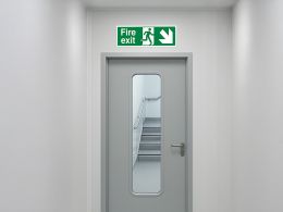 "Fire Exit Down Right" Fire Exit Direction Sign