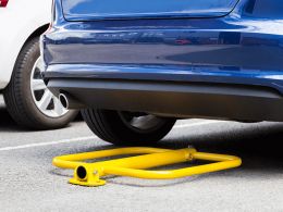Folding Parking Barrier - Yellow Mild Steel, Folds to 70mm - 720mm Overall Height