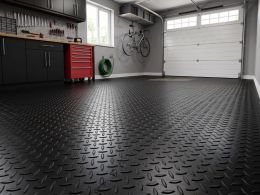 Single Garage Floor Vinyl Tile Bundle - Checker Plate - Black - 3m x 6m Total Coverage