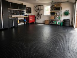 Double Garage Floor Vinyl Tile Bundle - Checker Plate - Black - 6m x 6m Coverage