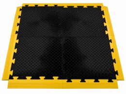 Interlocking Floor Tile Ramped Edging - Male & Female - Black & Yellow - 470 x 60 x 12mm