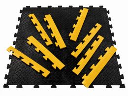 Interlocking Floor Tile Ramped Edging - Male & Female - Black & Yellow - 470 x 60 x 12mm