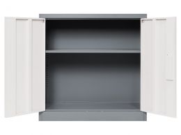 Lockable Cabinet - Mid Grey, 2 Door, 1 Shelf - 900 × 900 × 450mm