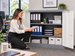 Lockable Cabinet - Mid Grey, 2 Door, 1 Shelf - 900 × 900 × 450mm