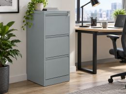 3 Drawer Grey Steel Filing Cabinet - Lockable - 395mm Drawer Width for Files