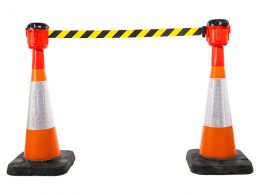 Yellow and Black Retractable Cone Barrier - Cone Topper - 10.1m Belt Length