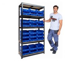 Shelf Unit With Bins - 5 Shelves, 1800 × 900 × 400mm - 175kg UDL Per Shelf