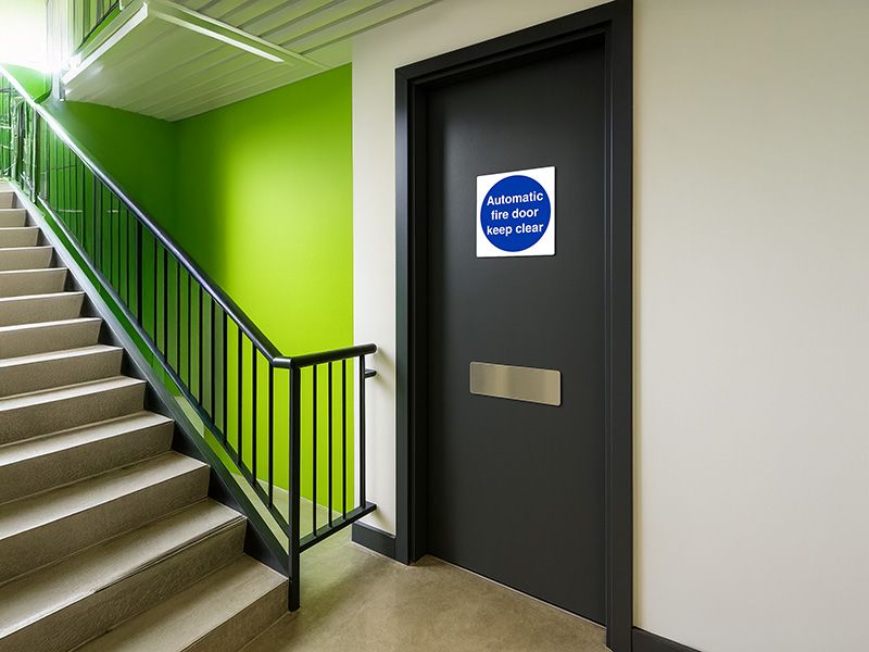 "Automatic Fire Door Keep Clear" Safety Sign