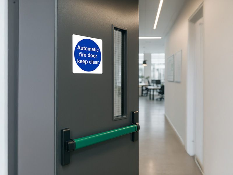 "Automatic Fire Door Keep Clear" Safety Sign