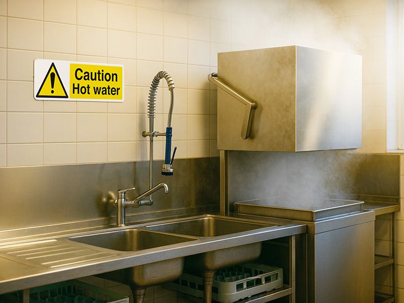 "Danger Very Hot Water" Warning Safety Sign