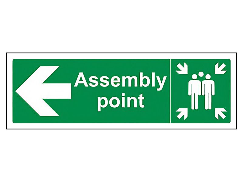 "Fire Assembly Point" Arrow Left Sign