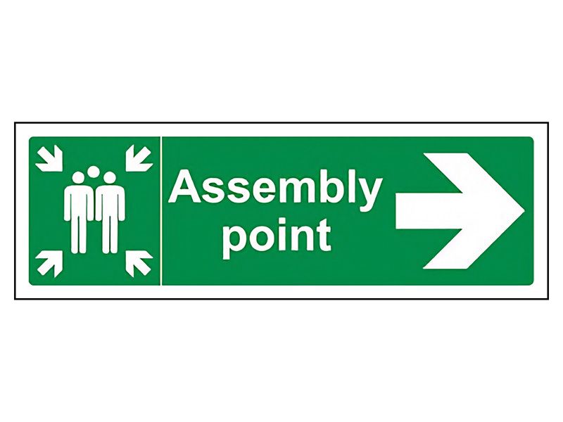 "Fire Assembly Point" Arrow Right Sign