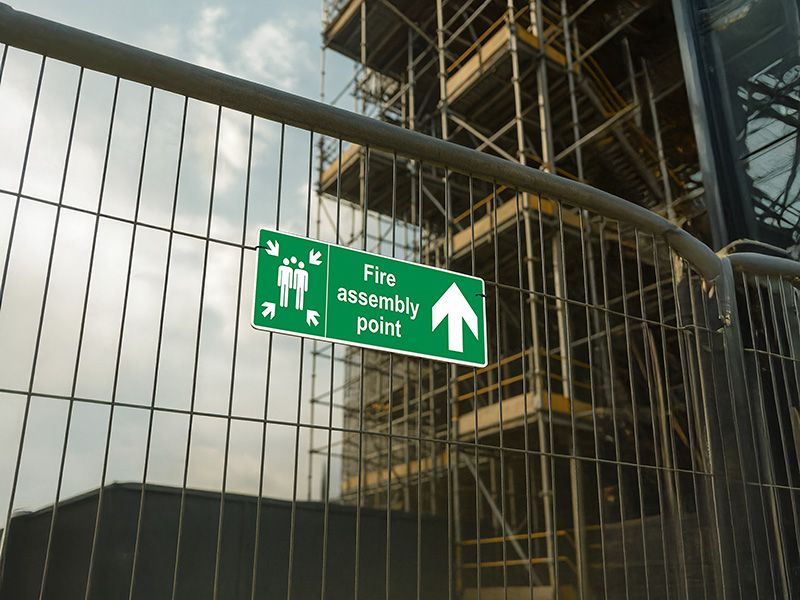 "Fire Assembly Point" Arrow Up Sign