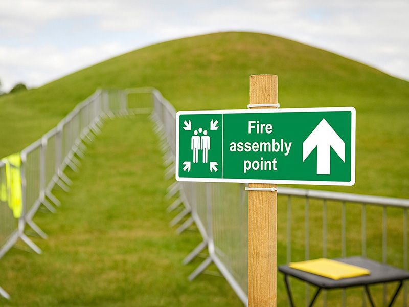 "Fire Assembly Point" Arrow Up Sign